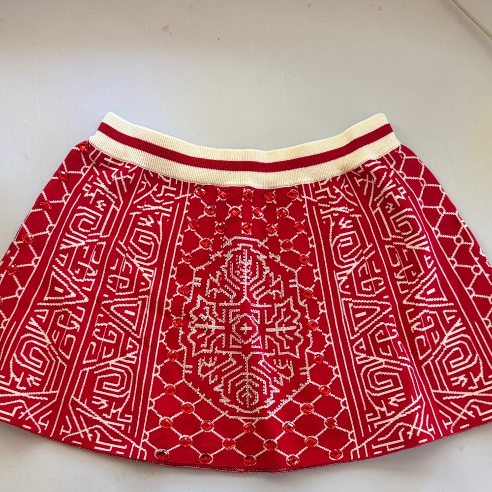 QUEEN OF SPARKLES Red Patterned Mini Skirt